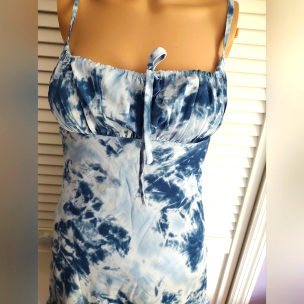 Tie Dye Ruffled And Ruched Top Mini Dress